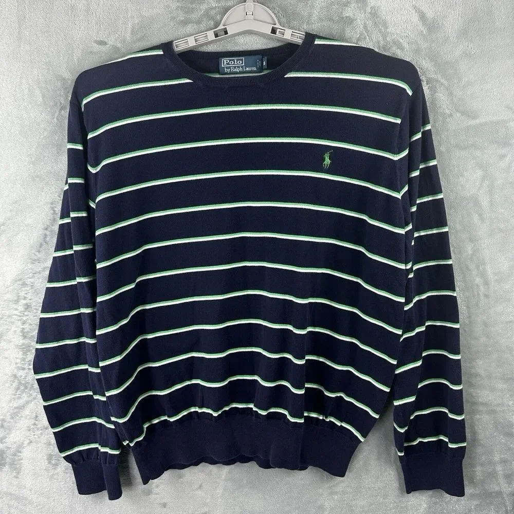 Polo Ralph Lauren 100% Pima Cotton Sweater‎ Mens 2XL Blue Green Striped